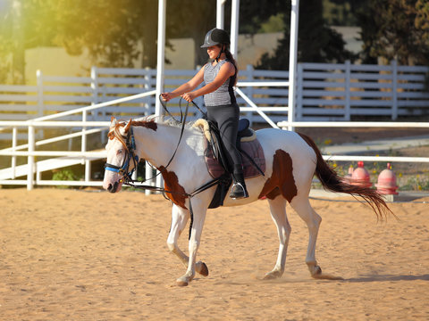 A Little Girl Getting A Horseback Riding Lesson