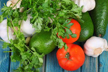 vegetables on wooden table