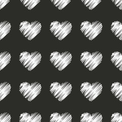 Seamless vector black and white decorative background with hearts. Print. Repeating background. Cloth design, wallpaper.