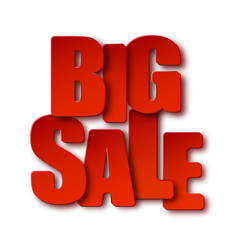 Red big sale 3d paper sign on white background.