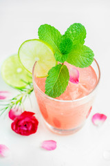 Refreshing summer drink with Strawberry in glasses