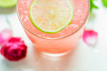Refreshing summer drink with Strawberry in glasses