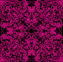 dark pink flower square design on black
