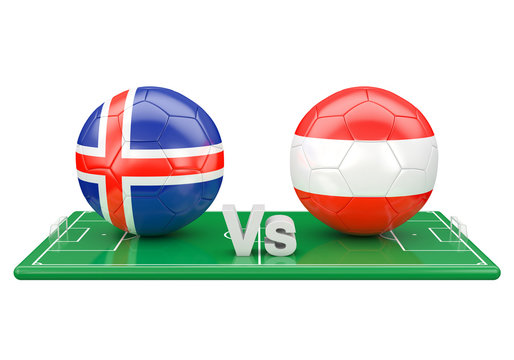 Iceland / Austria soccer game over soccer field