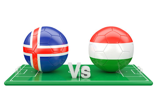 Iceland / Hungary soccer game over soccer field