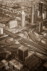 Dubai downtown morning scene. Top view