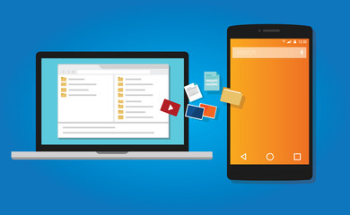 file transfer copy document to mobile phone from computer icon symbol illustration