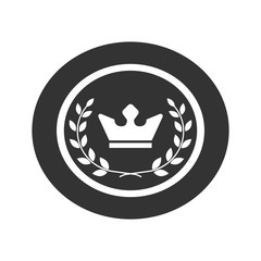 Best award label. Laurel wreath and crown success icon. Symbol of winner, champion, trophy or best, victory emblem. White sign in frame on gray background. Isolated design element. Vector illustration