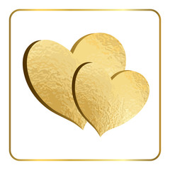 Gold hearts hand draw. Golden glitter foil silhouette, isolated on white background. Doodle Symbol of happy love. Valentine Day design template for banner, invitation, card, poster Vector Illustration