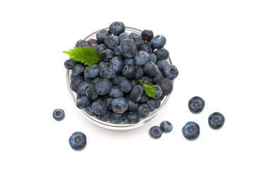 Fresh blueberries closeup on a white background