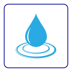 Water drop icon with wave. Blue natural sign isolated on white background. Flat design element. Symbol of nature, liquid, droplet or cold, aqua, rain etc. Concept save the planet. Vector illustration.