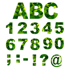 Green Leaves font - numbers. Vector illustration.