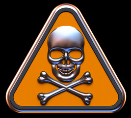 3d concept. Danger sign with skull and crossbones on a white bac
