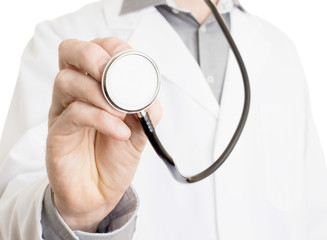 Close up of a Doctor's hand, holding a stethoscope