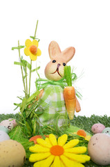 Rabbit and some realistic looking chocolate eggs