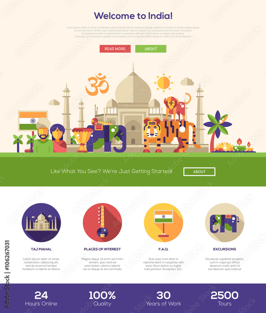 Wall mural traveling to india website header banner with webdesign elements