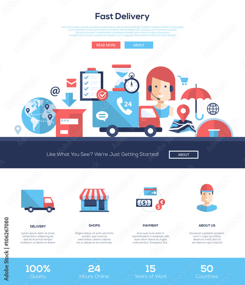Poster delivery services website header banner with webdesign elements