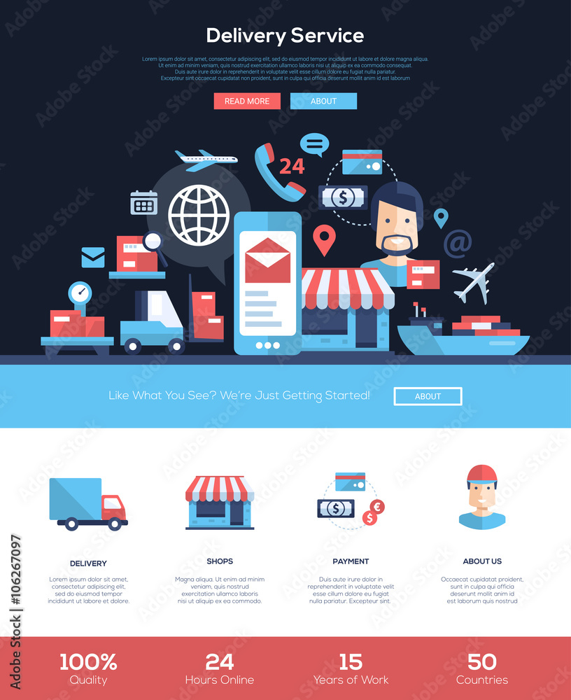 Poster delivery services website header banner with webdesign elements