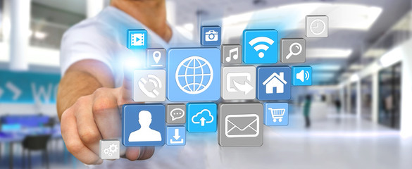 Businessman using modern digital icon application