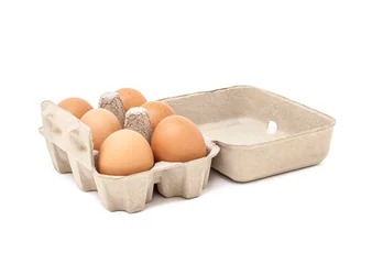 Outdoor-Kissen egg in packaging paper mould box isolated on white background © F16-ISO100