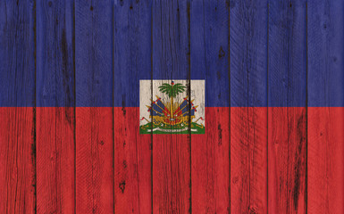 Flag of Haiti painted on wooden frame