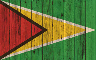 Flag of Guyana painted on wooden frame