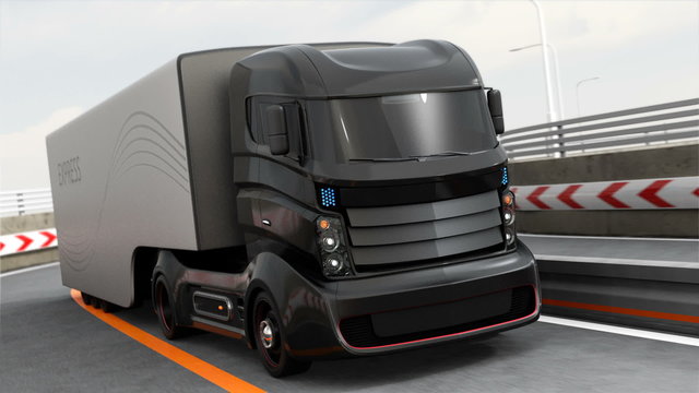 3DCG animation of autonomous hybrid truck driving on highway.