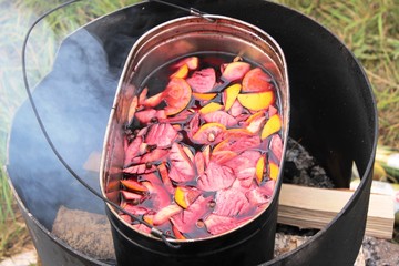 mulled wine on the fire
