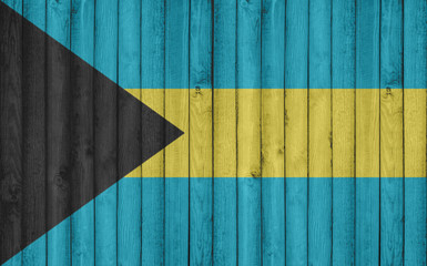Flag of Bahamas painted on wooden frame