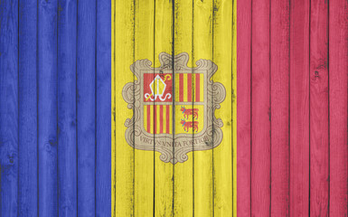 Flag of Andorra painted on wooden frame