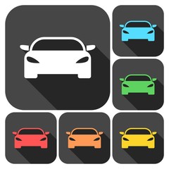 Car icons set with long shadow