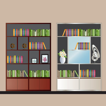 Bookshelf elevation for interior , vector illustration