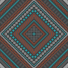 Vector seamless dark tribal embroidery pattern.