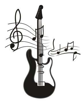Electric guitar with notes.