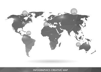 Abstract creative concept vector map of the world for Web and Mobile Applications isolated on background. Vector illustration, creative template design, Business software and social media, origami.