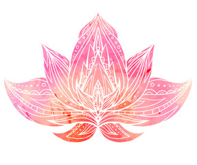 Color Lotus with boho pattern and watercolor background.