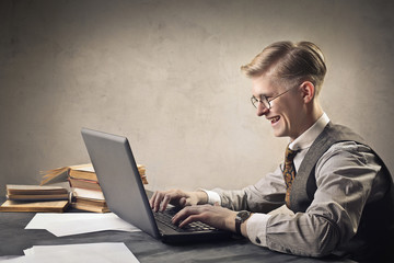 Employee working on his laptop