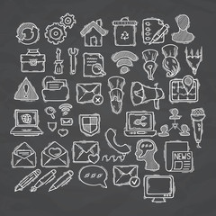 Set of doodle web, computer and drawing icons.