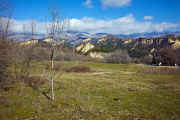 Panoramic view of The sand pyramids near Village of Rozhen, Blagoevgrad region, Bulgaria