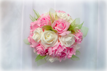 Wedding decoration in white and pink on a white background
