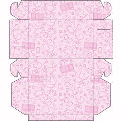 The layout of the boxes for baby. Box for cupcakes, candy, gifts, surprises. Cut and fold the box.
