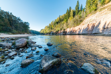 sandstone cliffs in Gauja national park