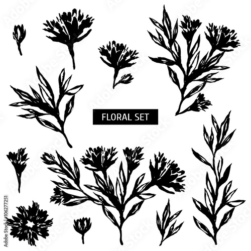 "Ink flowers set." Stock image and royalty-free vector files on Fotolia