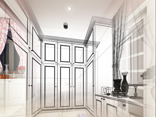 abstract sketch design of interior walk-in closet