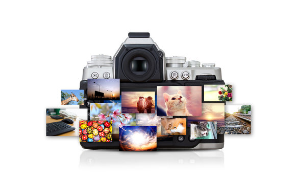 camera viewfinder,  photos of memory with white background [clipping path]