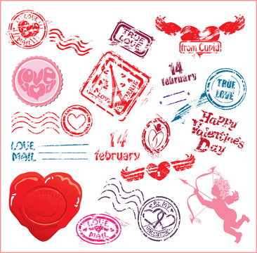 Collection of love mail design elements - postmarks- Valentine`s
