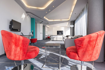 Interior of a modern living room with sunlight