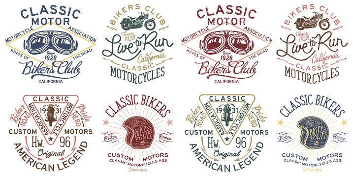 Vintage Classic Motorcycle badges collection clean and grunge 