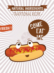 Vintage hotdog poster design, Flat Vector. Illustration. Isolated. Graphic Design