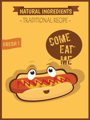 Vintage hotdog poster design, Flat Vector. Illustration. Isolated. Graphic Design